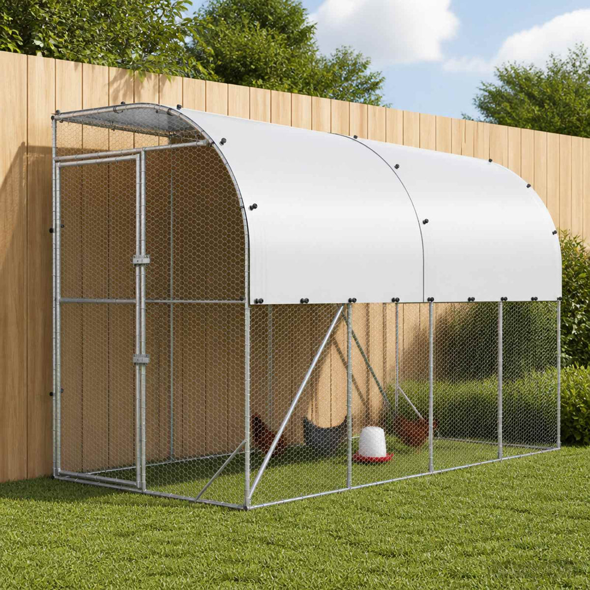 vidaXL Against Wall Chicken Coop Silver 400 x 100 x 215 cm