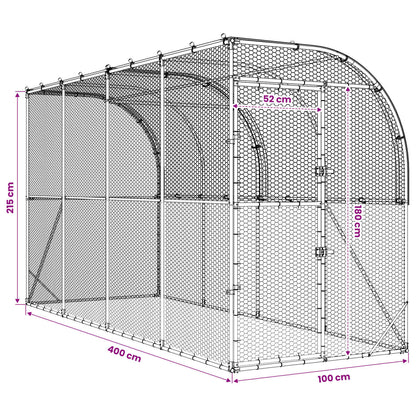 vidaXL Against Wall Chicken Coop Silver 400 x 100 x 215 cm