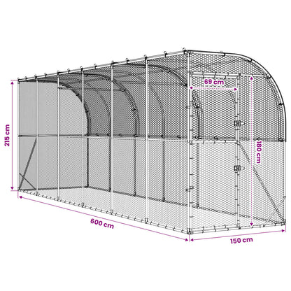 vidaXL Against Wall Chicken Coop Silver 600 x 150 x 215 cm