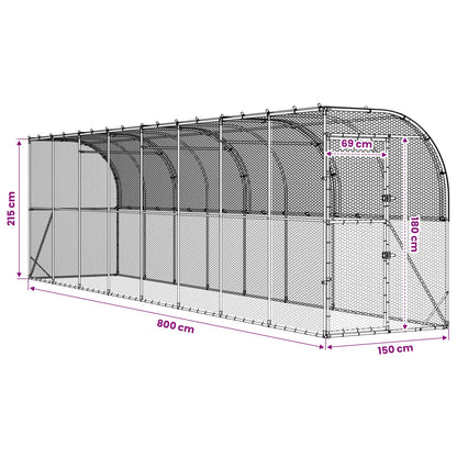 vidaXL Against Wall Chicken Coop Silver 800 x 150 x 215 cm