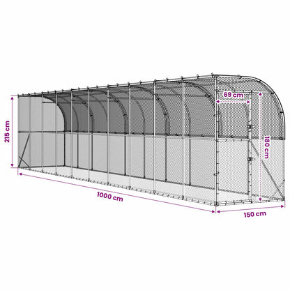 vidaXL Against Wall Chicken Coop Silver 1000 x 150 x 215 cm