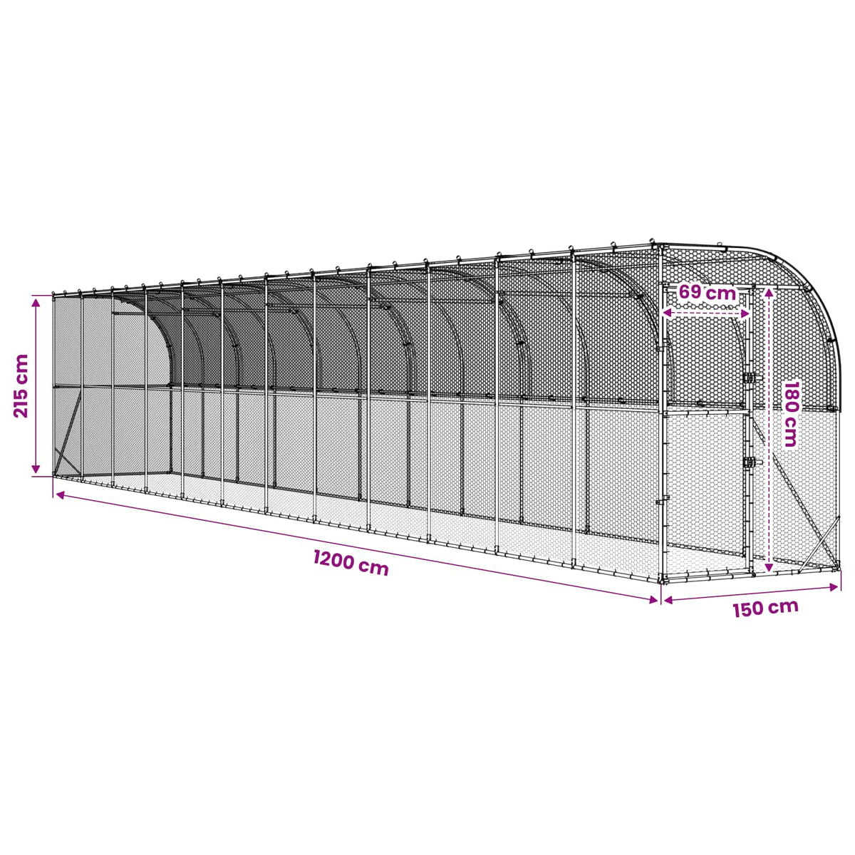 vidaXL Against Wall Chicken Coop Silver 1200 x 150 x 215 cm