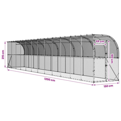vidaXL Against Wall Chicken Coop Silver 1200 x 150 x 215 cm