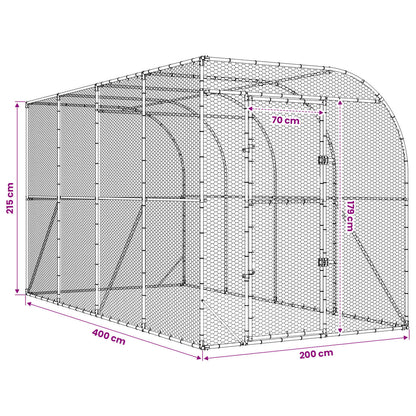 vidaXL Against Wall Chicken Coop Silver 400 x 200 x 215 cm