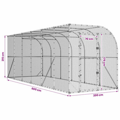 vidaXL Against Wall Chicken Coop Silver 600 x 200 x 215 cm