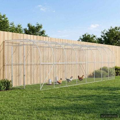 vidaXL Against Wall Chicken Coop Silver 800 x 200 x 215 cm
