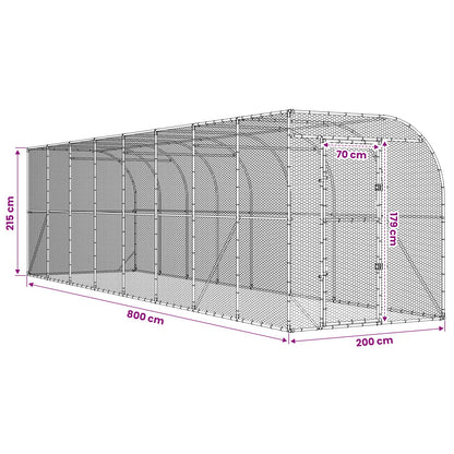 vidaXL Against Wall Chicken Coop Silver 800 x 200 x 215 cm