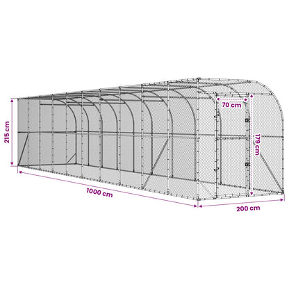 vidaXL Against Wall Chicken Coop Silver 1000 x 200 x 215 cm