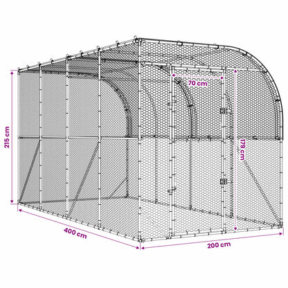 vidaXL Against Wall Chicken Coop Silver 400 x 200 x 215 cm
