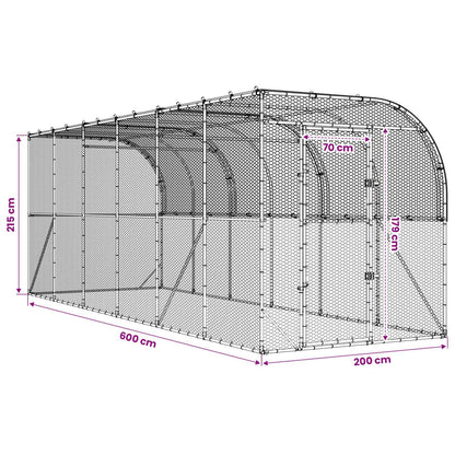 vidaXL Against Wall Chicken Coop Silver 600 x 200 x 215 cm