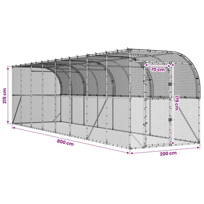vidaXL Against Wall Chicken Coop Silver 800 x 200 x 215 cm