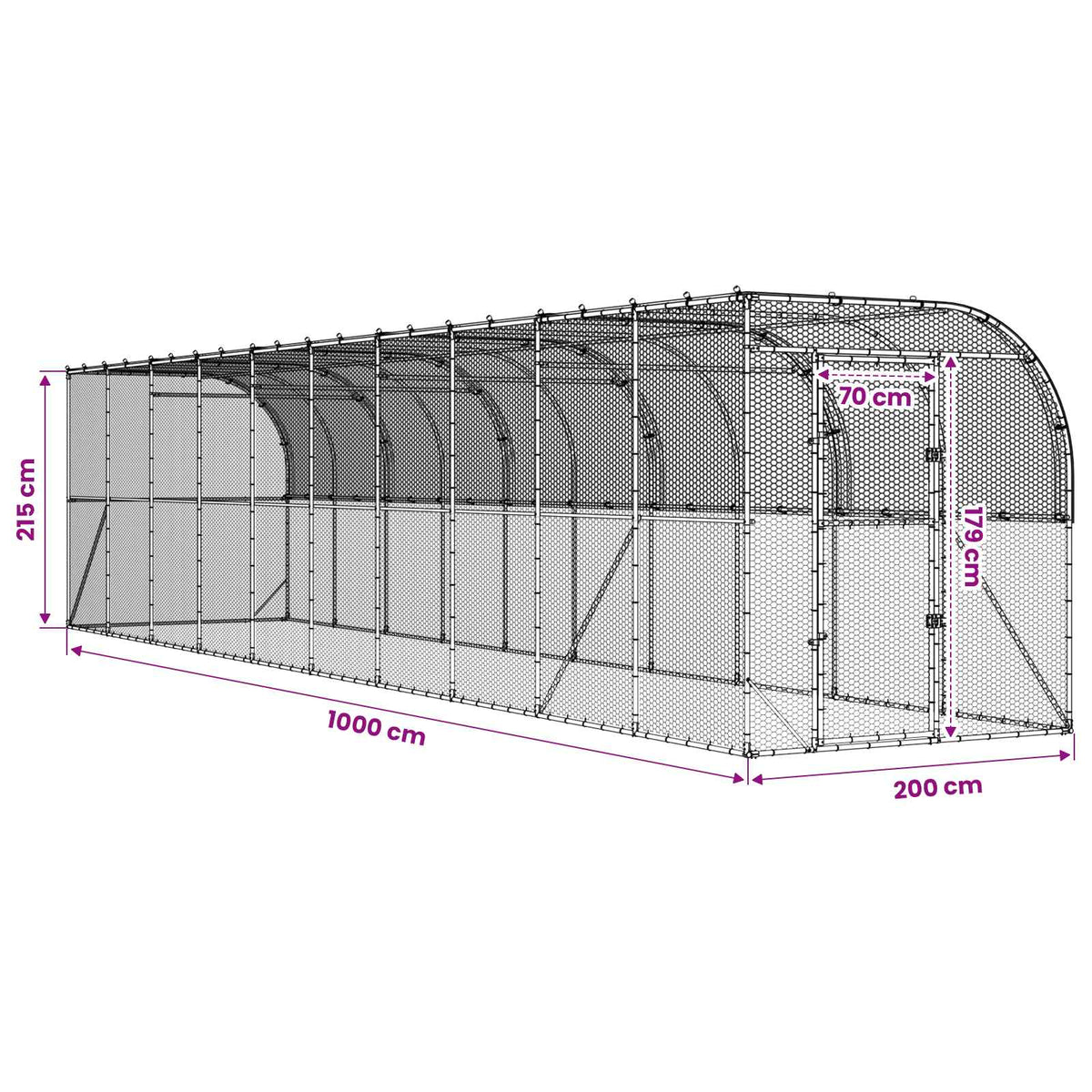 vidaXL Against Wall Chicken Coop Silver 1000 x 200 x 215 cm