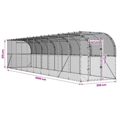 vidaXL Against Wall Chicken Coop Silver 1000 x 200 x 215 cm