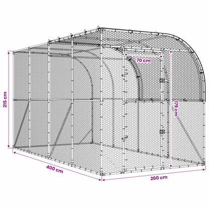 vidaXL Against Wall Chicken Coop Silver 400 x 200 x 215 cm