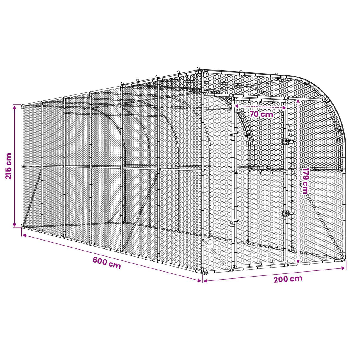 vidaXL Against Wall Chicken Coop Silver 600 x 200 x 215 cm