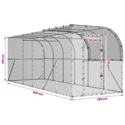 vidaXL Against Wall Chicken Coop Silver 600 x 200 x 215 cm