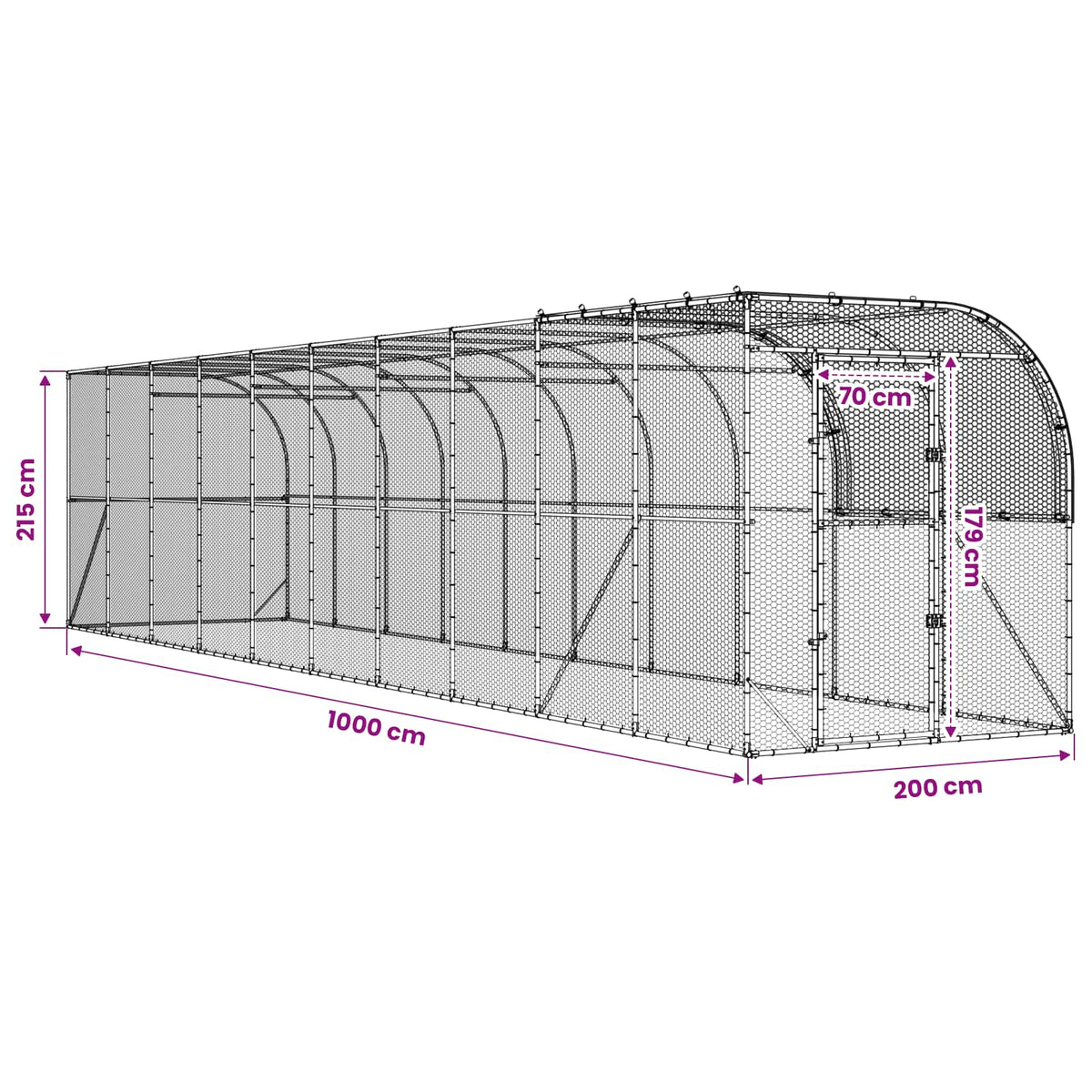 vidaXL Against Wall Chicken Coop Silver 1000 x 200 x 215 cm