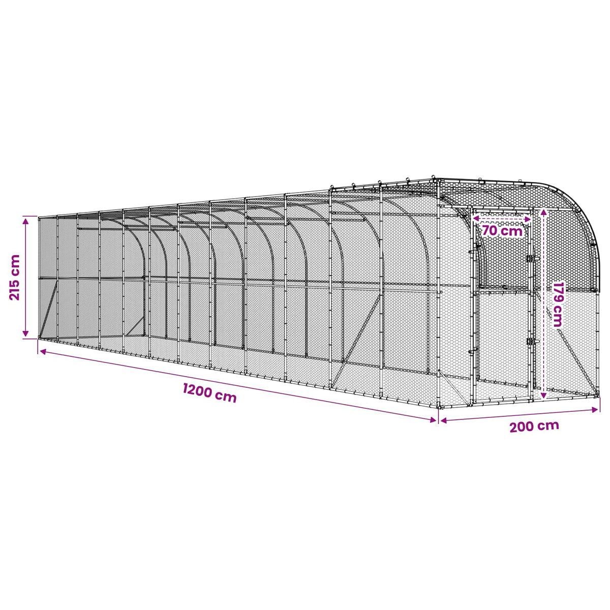 vidaXL Against Wall Chicken Coop Silver 1200 x 200 x 215 cm
