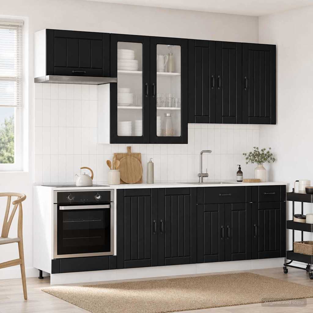 vidaXL Kitchen Unit LUCCA 8 pcs Black Engineered Wood