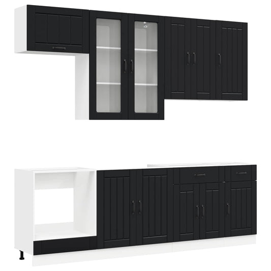 vidaXL Kitchen Unit LUCCA 8 pcs Black Engineered Wood