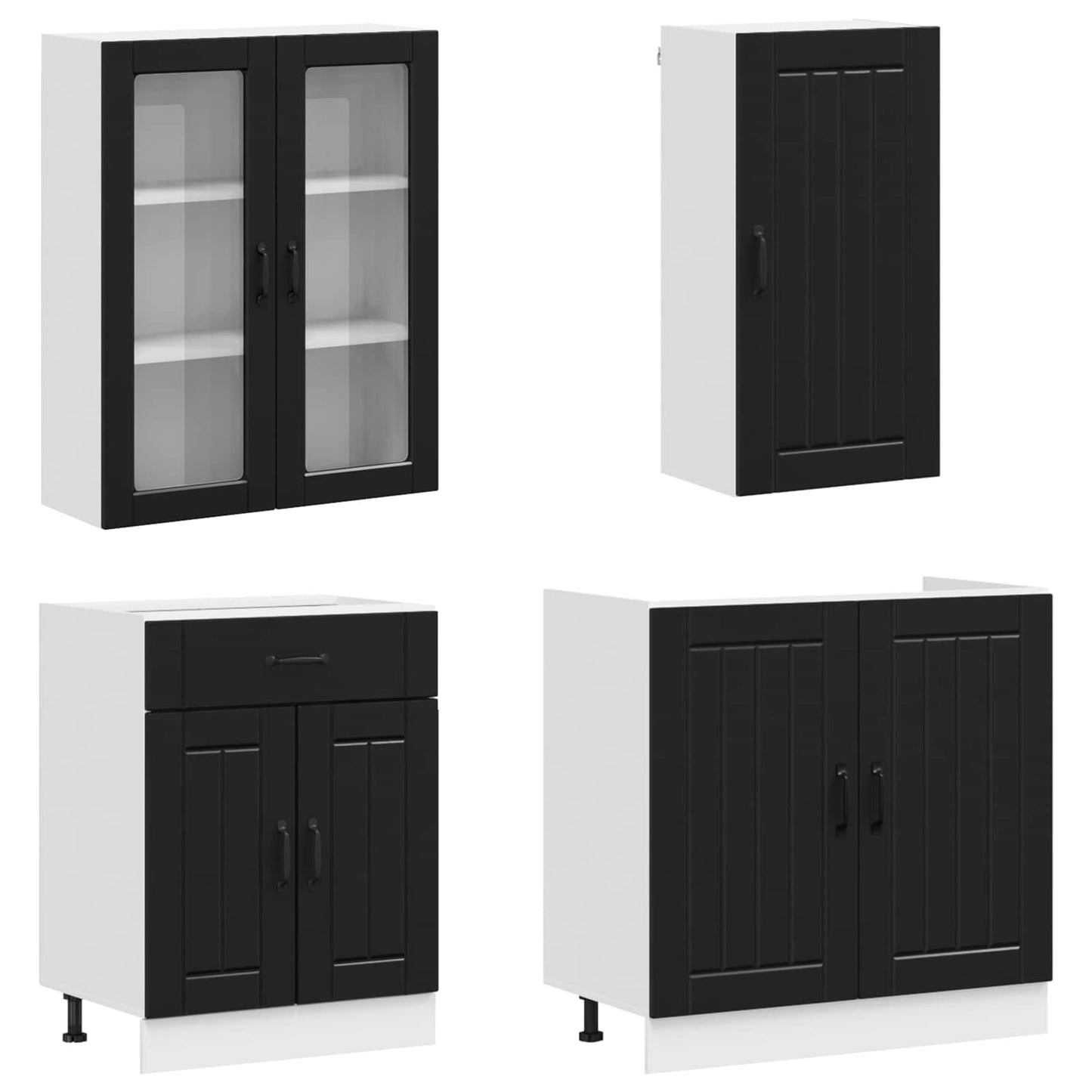 vidaXL Kitchen Unit LUCCA 8 pcs Black Engineered Wood