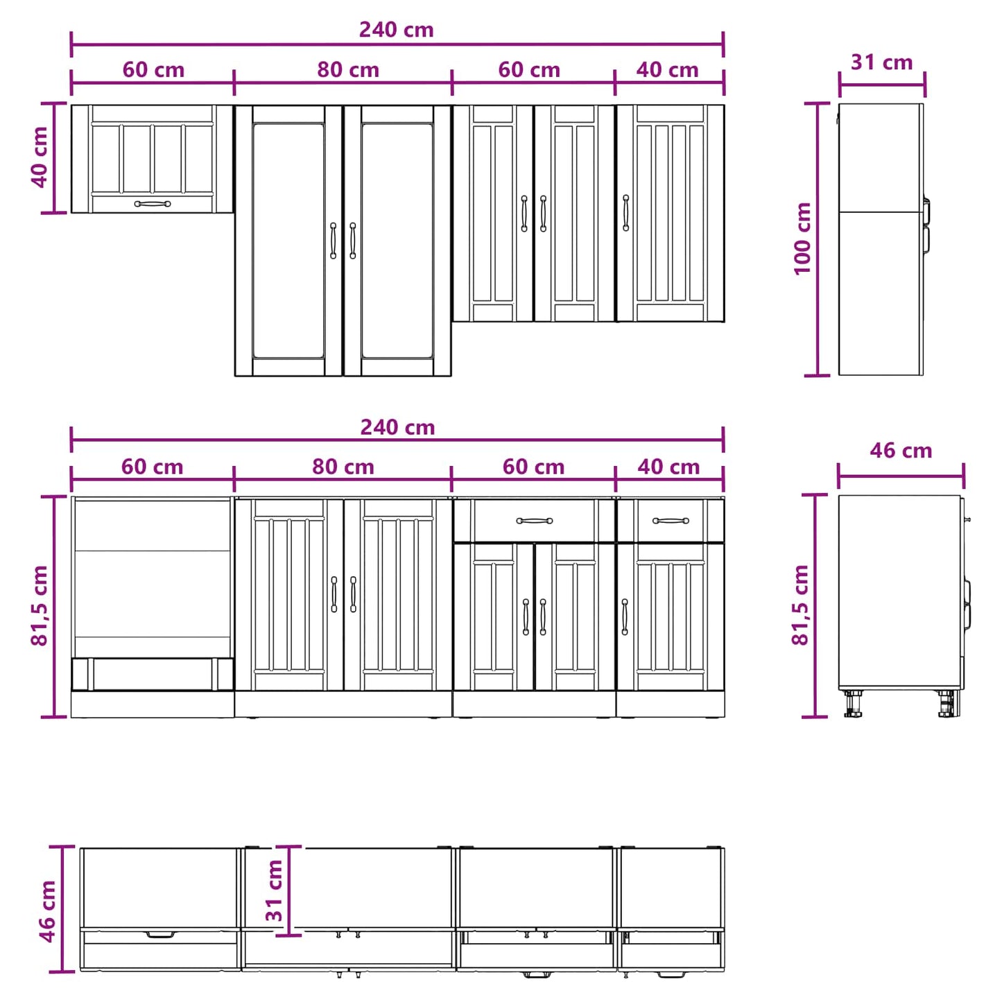 vidaXL Kitchen Unit LUCCA 8 pcs Concrete Grey Engineered Wood
