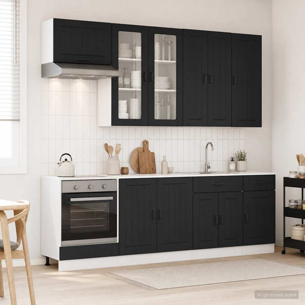 vidaXL Kitchen Unit LUCCA 8 pcs Black Engineered Wood