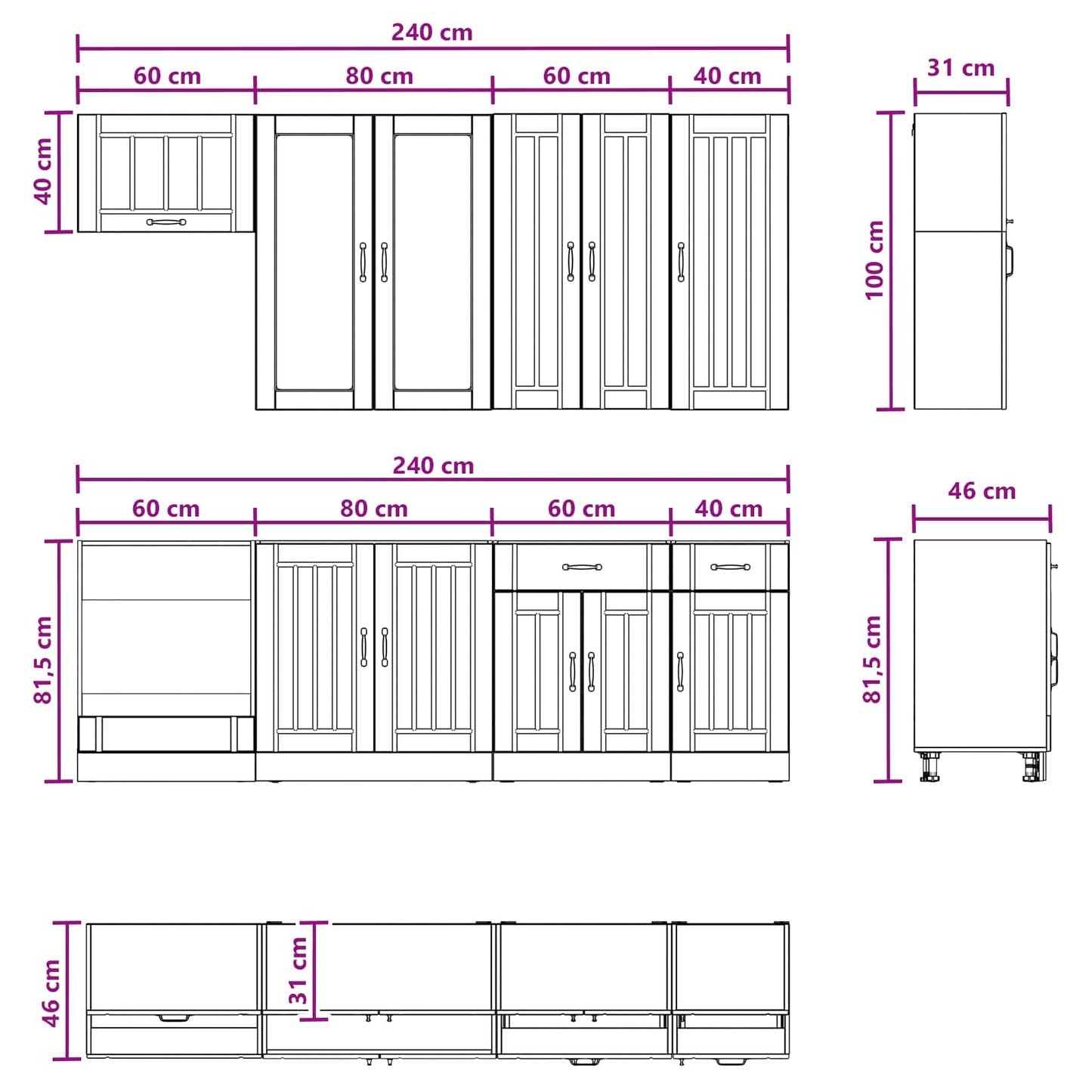 vidaXL Kitchen Unit LUCCA 8 pcs Black Engineered Wood