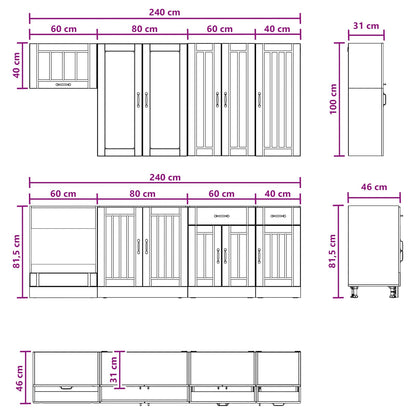 vidaXL Kitchen Unit LUCCA 8 pcs Black Engineered Wood
