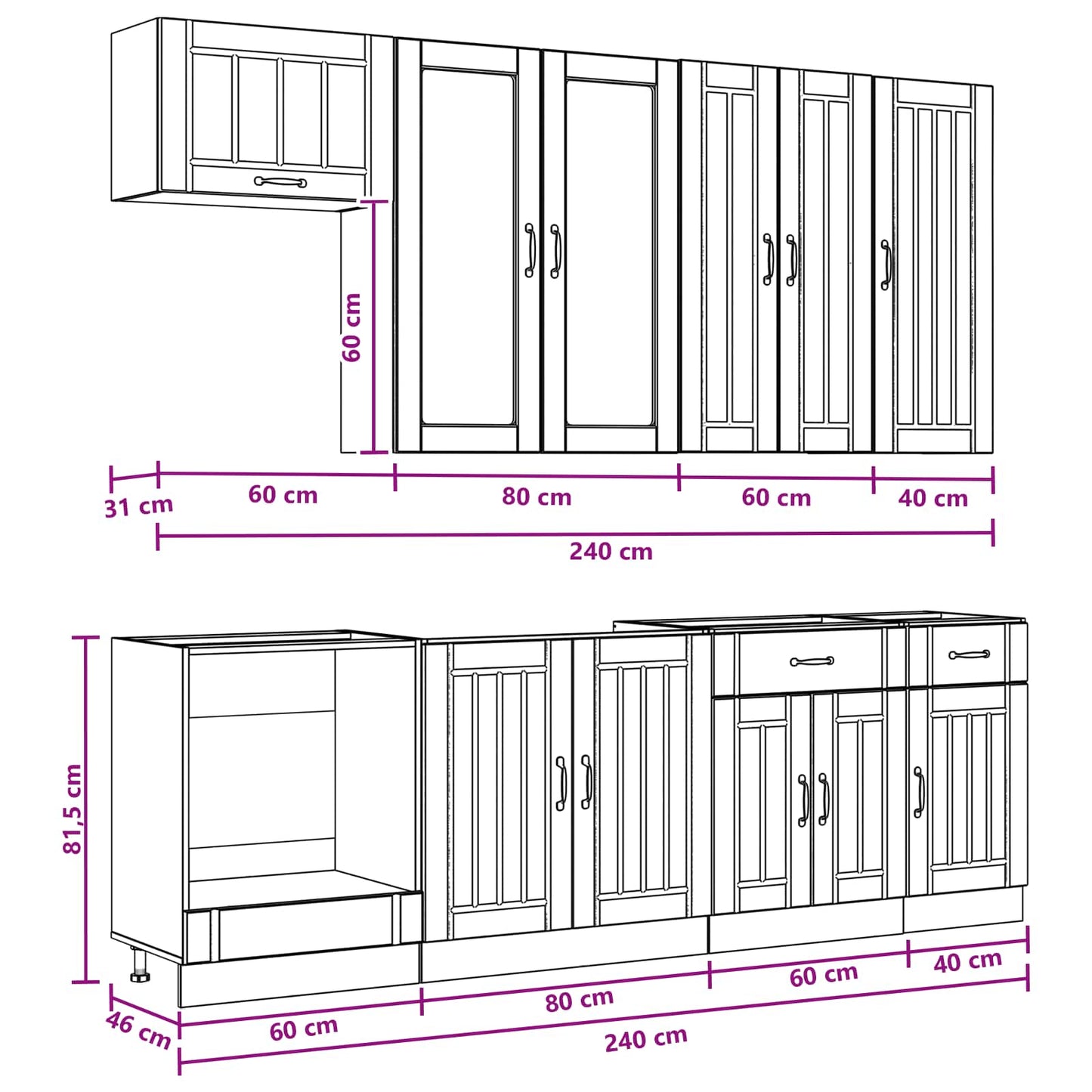 vidaXL Kitchen Unit LUCCA 8 pcs Black Engineered Wood