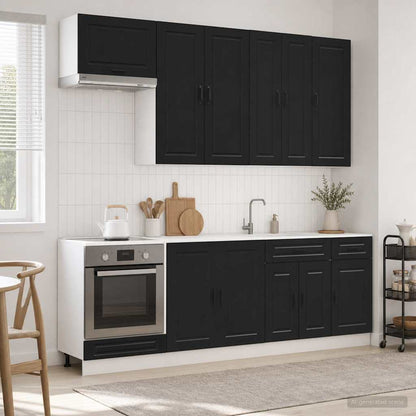 vidaXL Kitchen Unit PORTO 8 pcs Black Engineered Wood