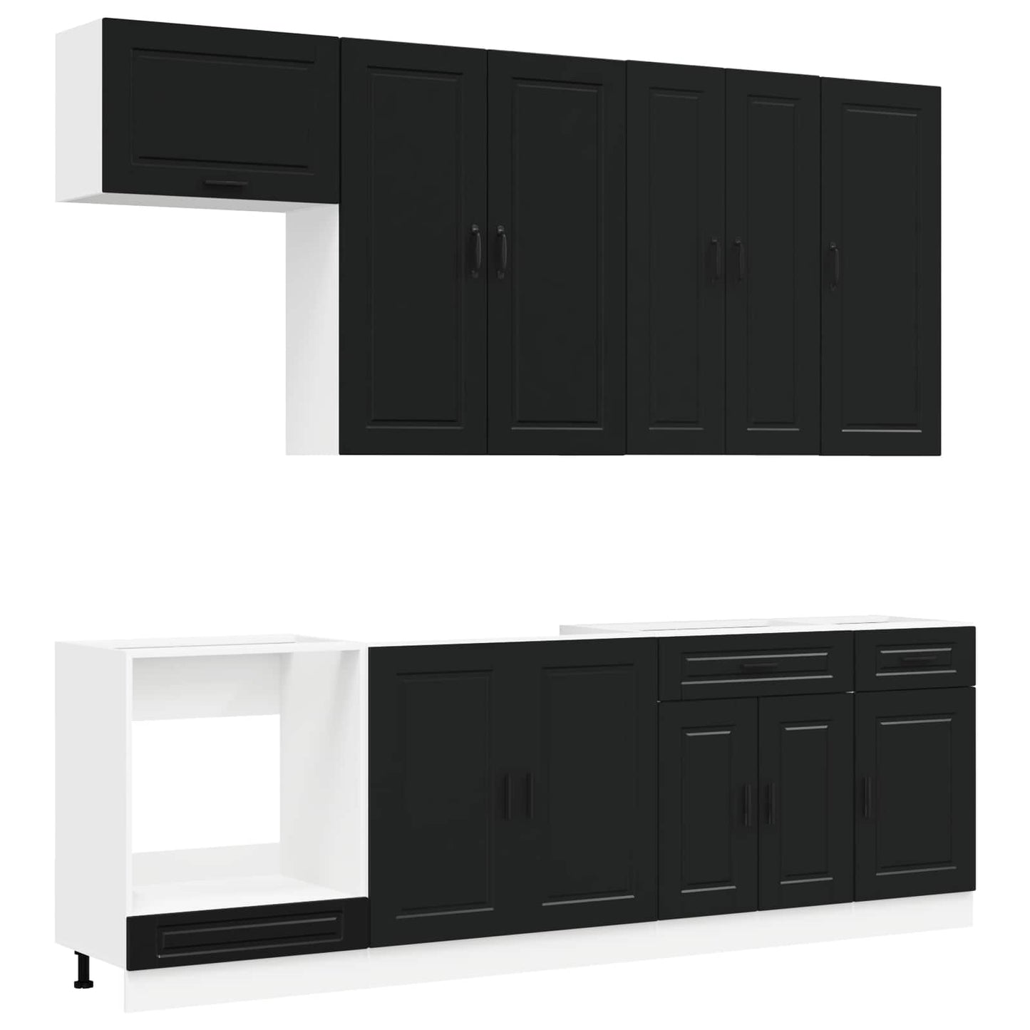 vidaXL Kitchen Unit PORTO 8 pcs Black Engineered Wood