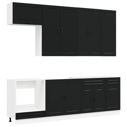 vidaXL Kitchen Unit PORTO 8 pcs Black Engineered Wood