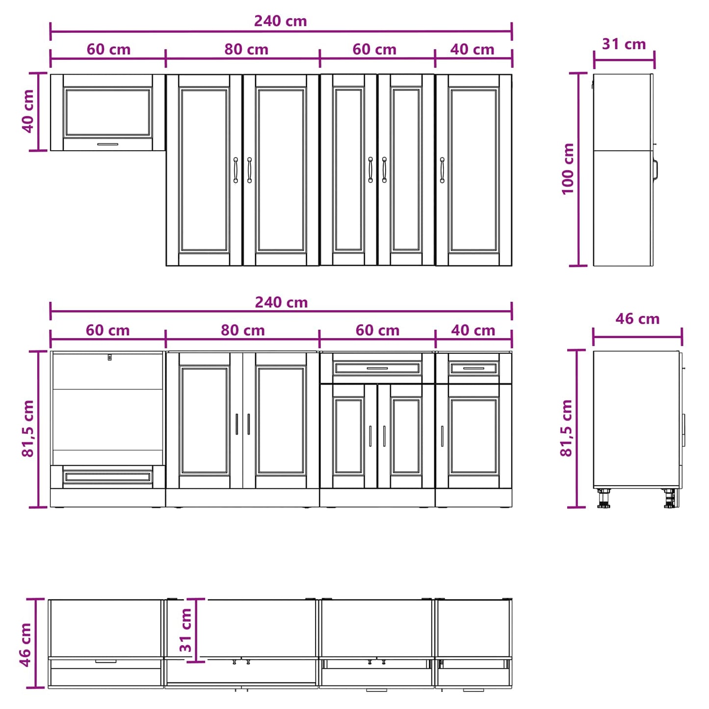 vidaXL Kitchen Unit PORTO 8 pcs Old Wood Engineered Wood