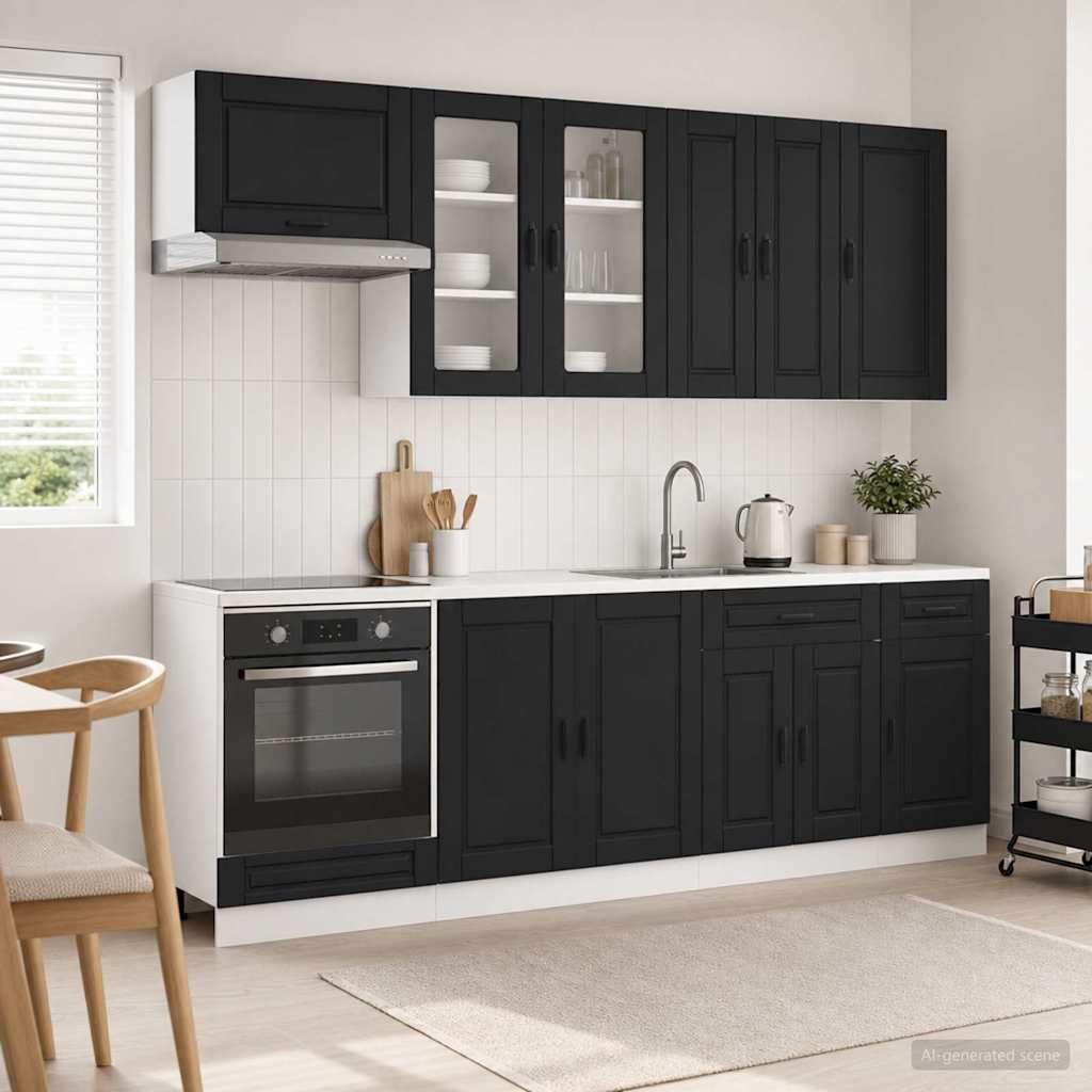 vidaXL Kitchen Unit PORTO 8 pcs Black Engineered Wood