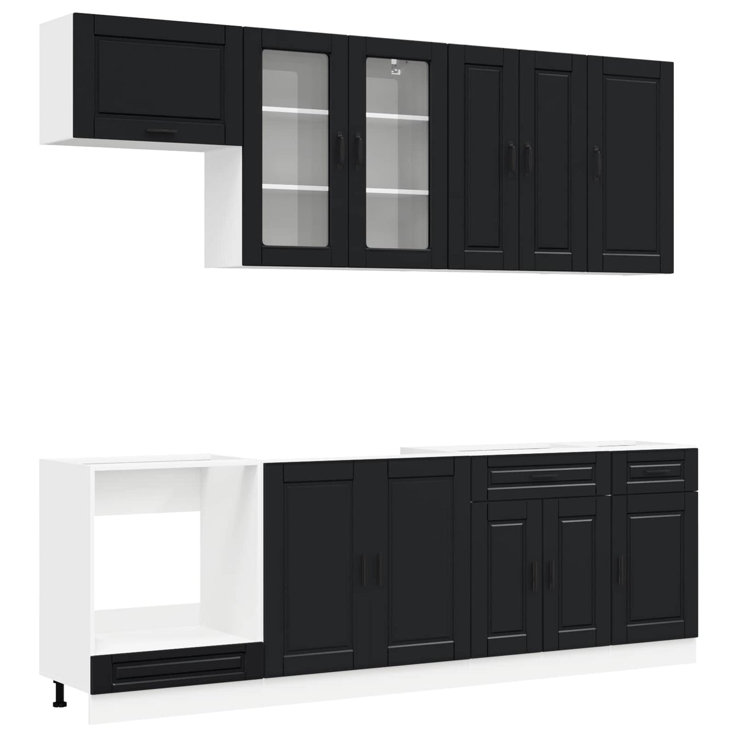 vidaXL Kitchen Unit PORTO 8 pcs Black Engineered Wood