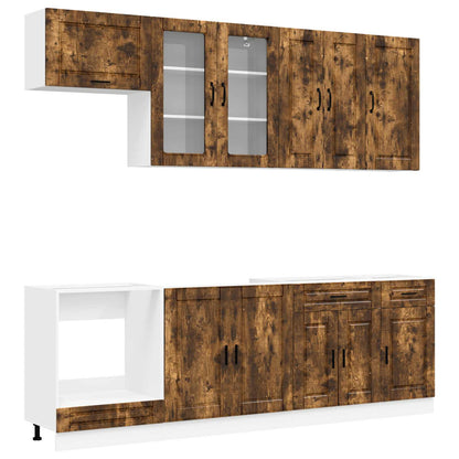 vidaXL Kitchen Unit PORTO 8 pcs Smoked Oak Engineered Wood