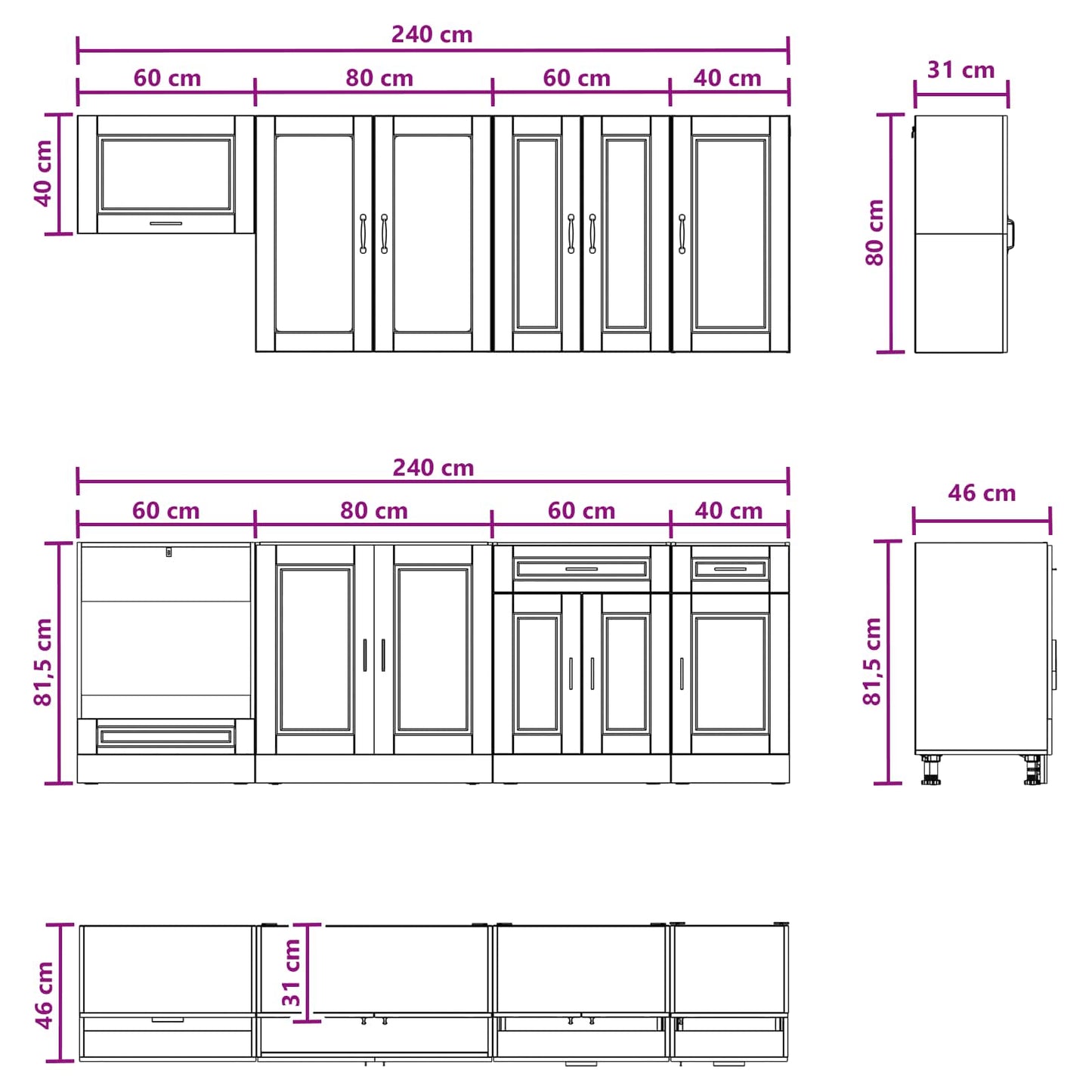 vidaXL Kitchen Unit PORTO 8 pcs Smoked Oak Engineered Wood