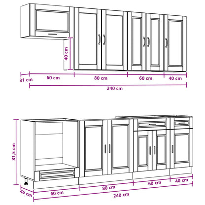 vidaXL Kitchen Unit PORTO 8 pcs Smoked Oak Engineered Wood