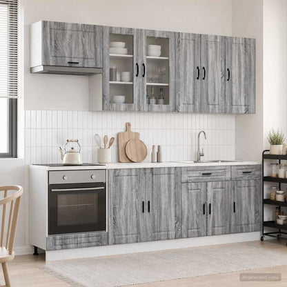vidaXL Kitchen Unit PORTO 8 pcs Grey Sonoma Engineered Wood