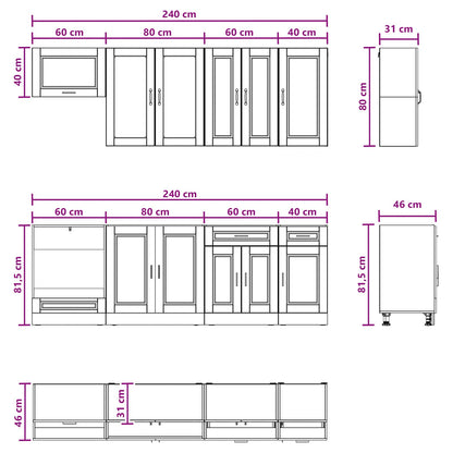 vidaXL Kitchen Unit PORTO 8 pcs Brown Oak Engineered Wood