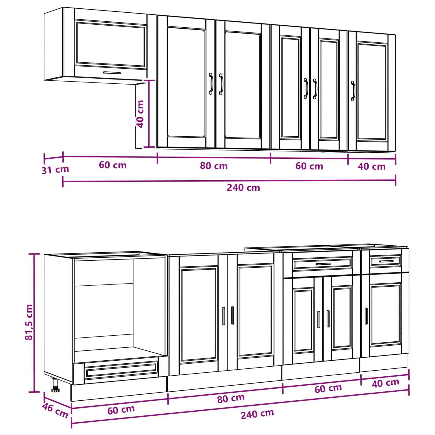 vidaXL Kitchen Unit PORTO 8 pcs Brown Oak Engineered Wood