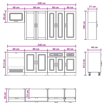 vidaXL Kitchen Unit KALMAR 8 pcs White Engineered Wood