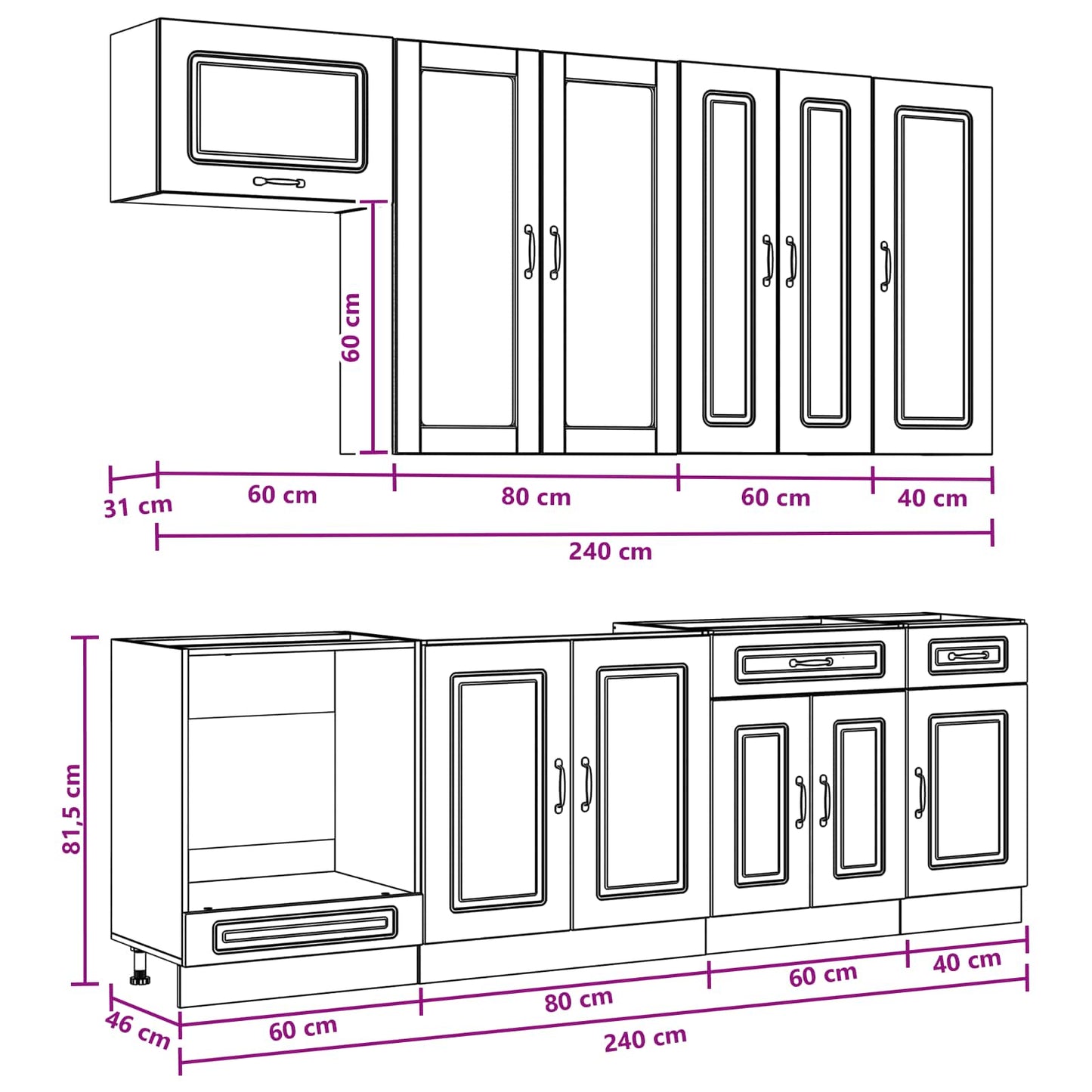 vidaXL Kitchen Unit KALMAR 8 pcs White Engineered Wood
