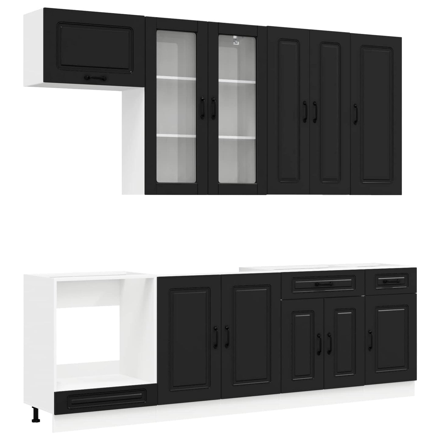 vidaXL Kitchen Unit KALMAR 8 pcs Black Engineered Wood