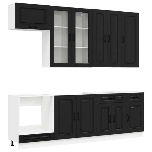 vidaXL Kitchen Unit KALMAR 8 pcs Black Engineered Wood