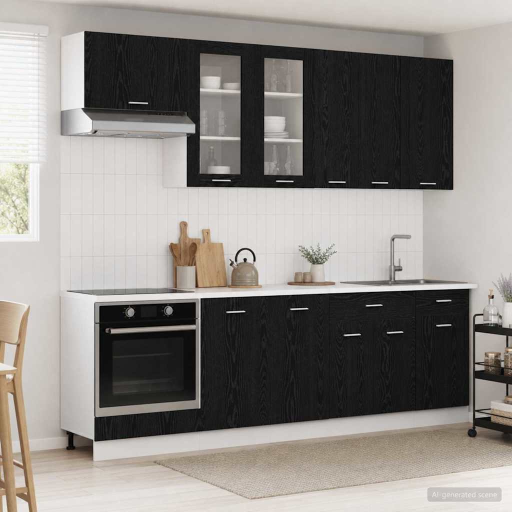 vidaXL Kitchen Unit LYON 8 pcs Black Oak Engineered Wood