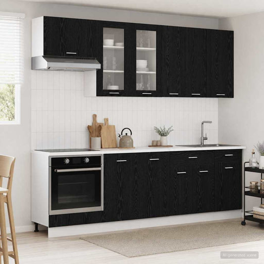 vidaXL Kitchen Unit LYON 8 pcs Black Oak Engineered Wood