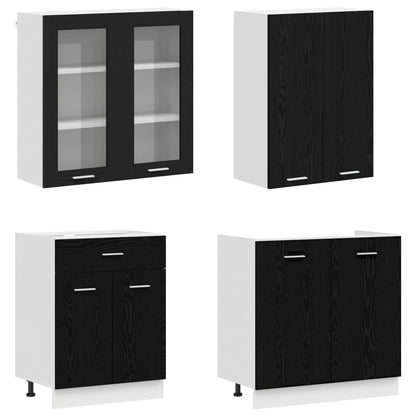 vidaXL Kitchen Unit LYON 8 pcs Black Oak Engineered Wood