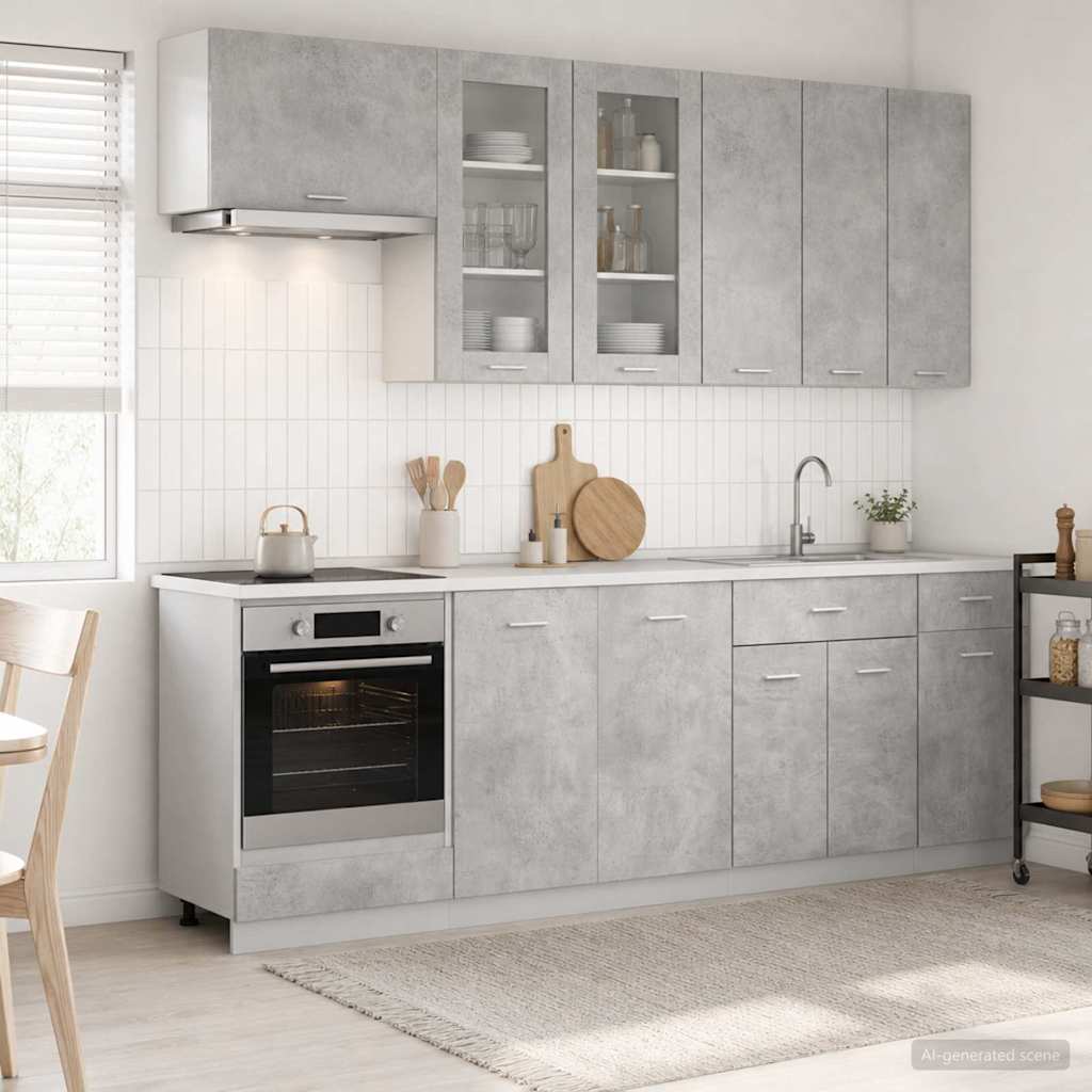 vidaXL Kitchen Unit LYON 8 pcs Concrete Grey Engineered Wood